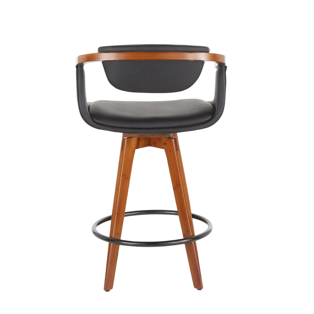 Oracle 26" Fixed-Height Counter Stool - Walnut Bamboo, Black Metal, Black PU