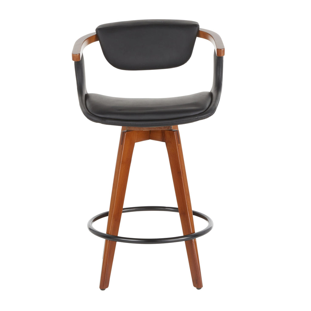 Oracle 26" Fixed-Height Counter Stool - Walnut Bamboo, Black Metal, Black PU
