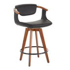 Oracle 26" Fixed-Height Counter Stool - Walnut Bamboo, Black Metal, Black PU