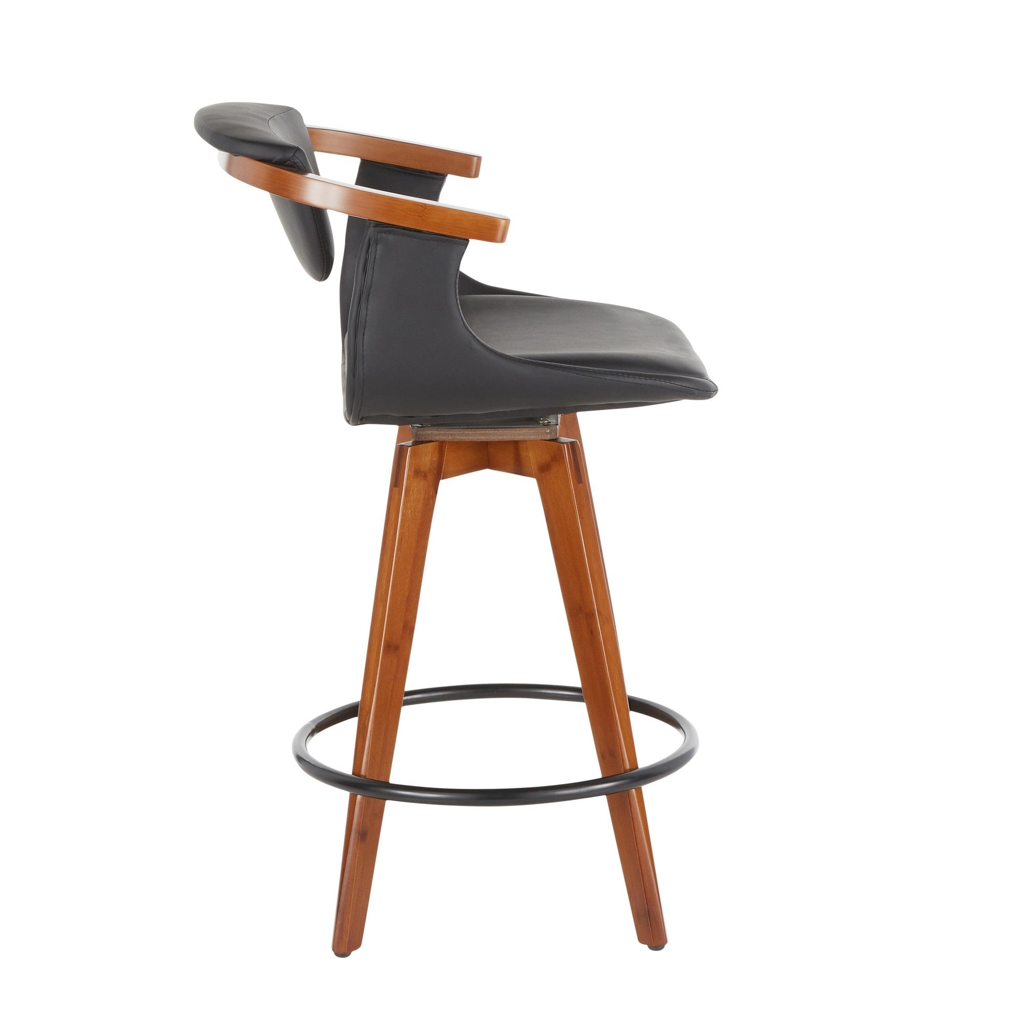 Oracle 26" Fixed-Height Counter Stool - Walnut Bamboo, Black Metal, Black PU