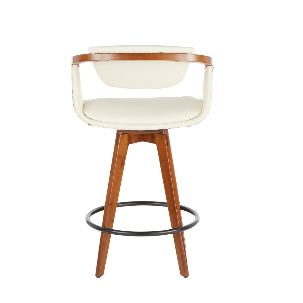 Oracle 26" Fixed-Height Counter Stool - Walnut Bamboo, Black Metal, Cream PU