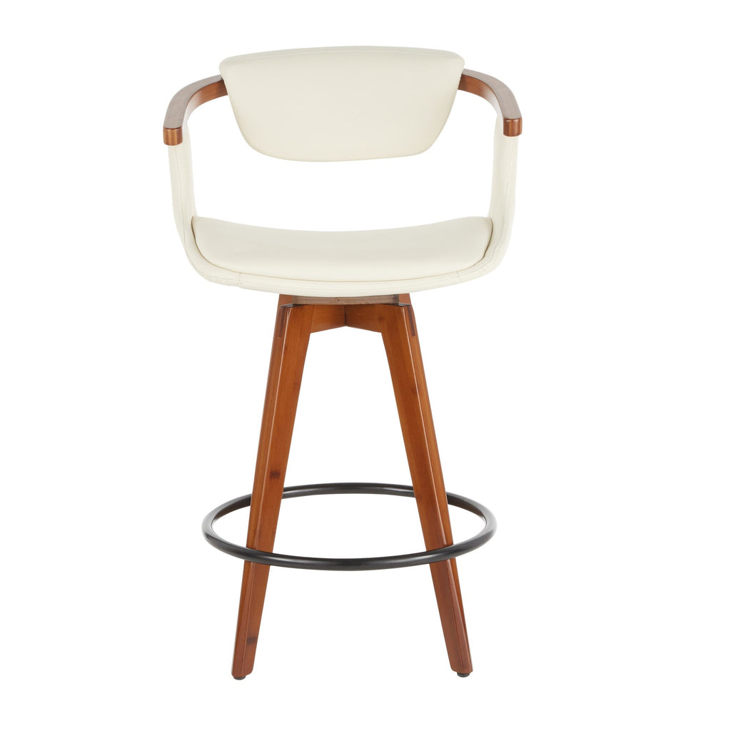 Oracle 26" Fixed-Height Counter Stool - Walnut Bamboo, Black Metal, Cream PU
