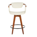 Oracle 26" Fixed-Height Counter Stool - Walnut Bamboo, Black Metal, Cream PU
