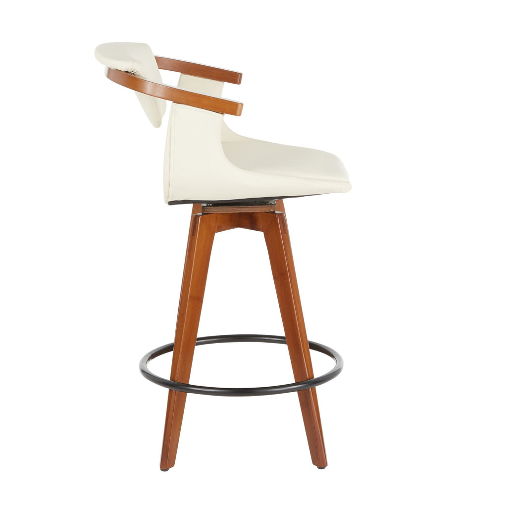 Oracle 26" Fixed-Height Counter Stool - Walnut Bamboo, Black Metal, Cream PU