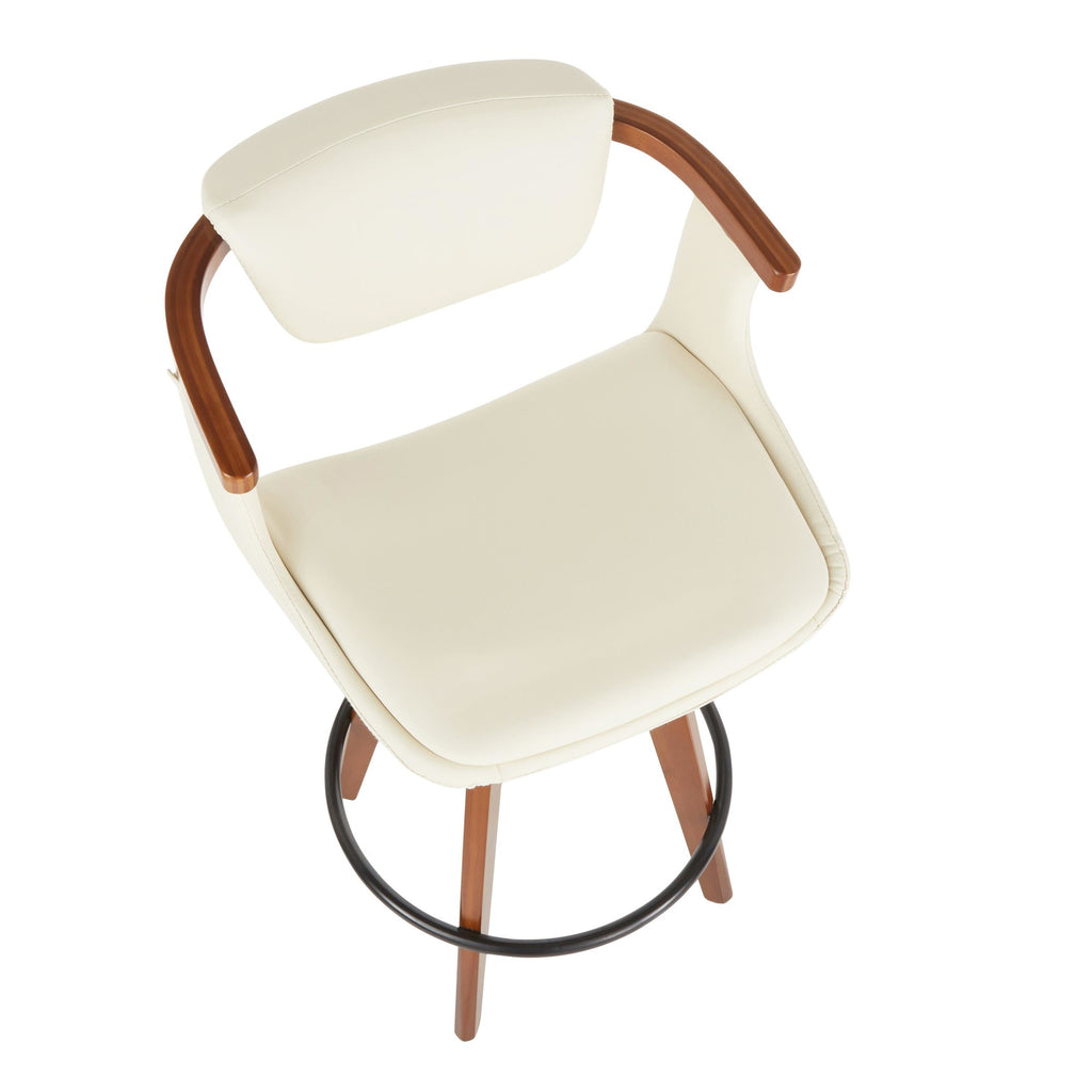 Oracle 26" Fixed-Height Counter Stool - Walnut Bamboo, Black Metal, Cream PU