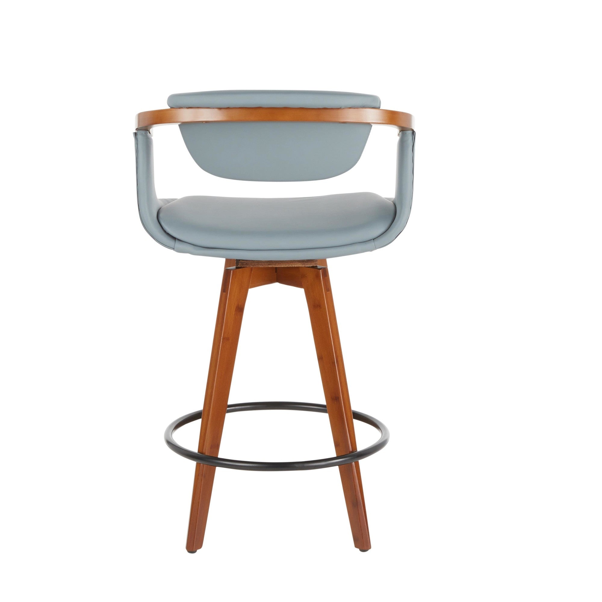Oracle 26" Fixed-Height Counter Stool - Walnut Bamboo, Black Metal, Grey PU
