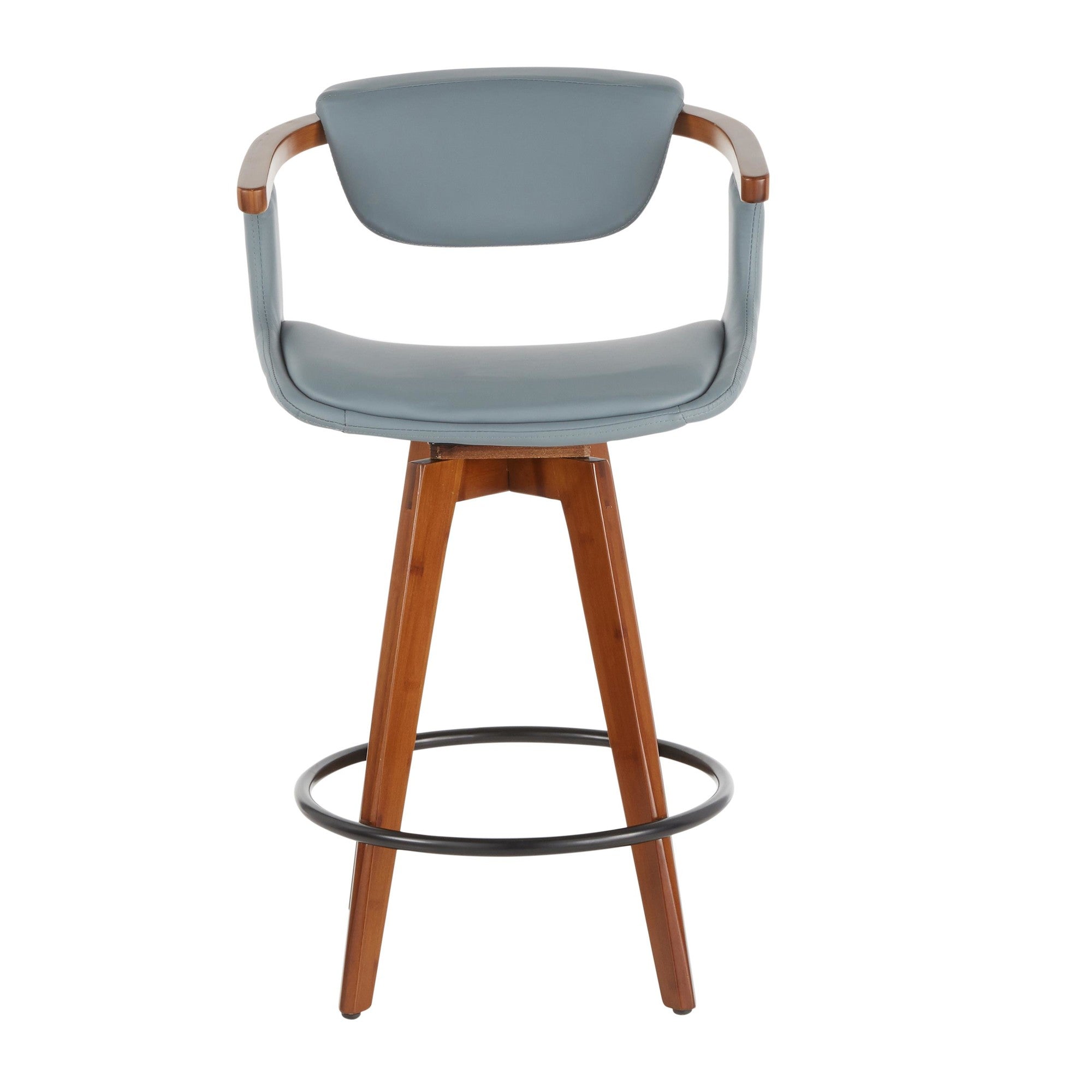 Oracle 26" Fixed-Height Counter Stool - Walnut Bamboo, Black Metal, Grey PU