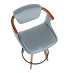 Oracle 26" Fixed-Height Counter Stool - Walnut Bamboo, Black Metal, Grey PU