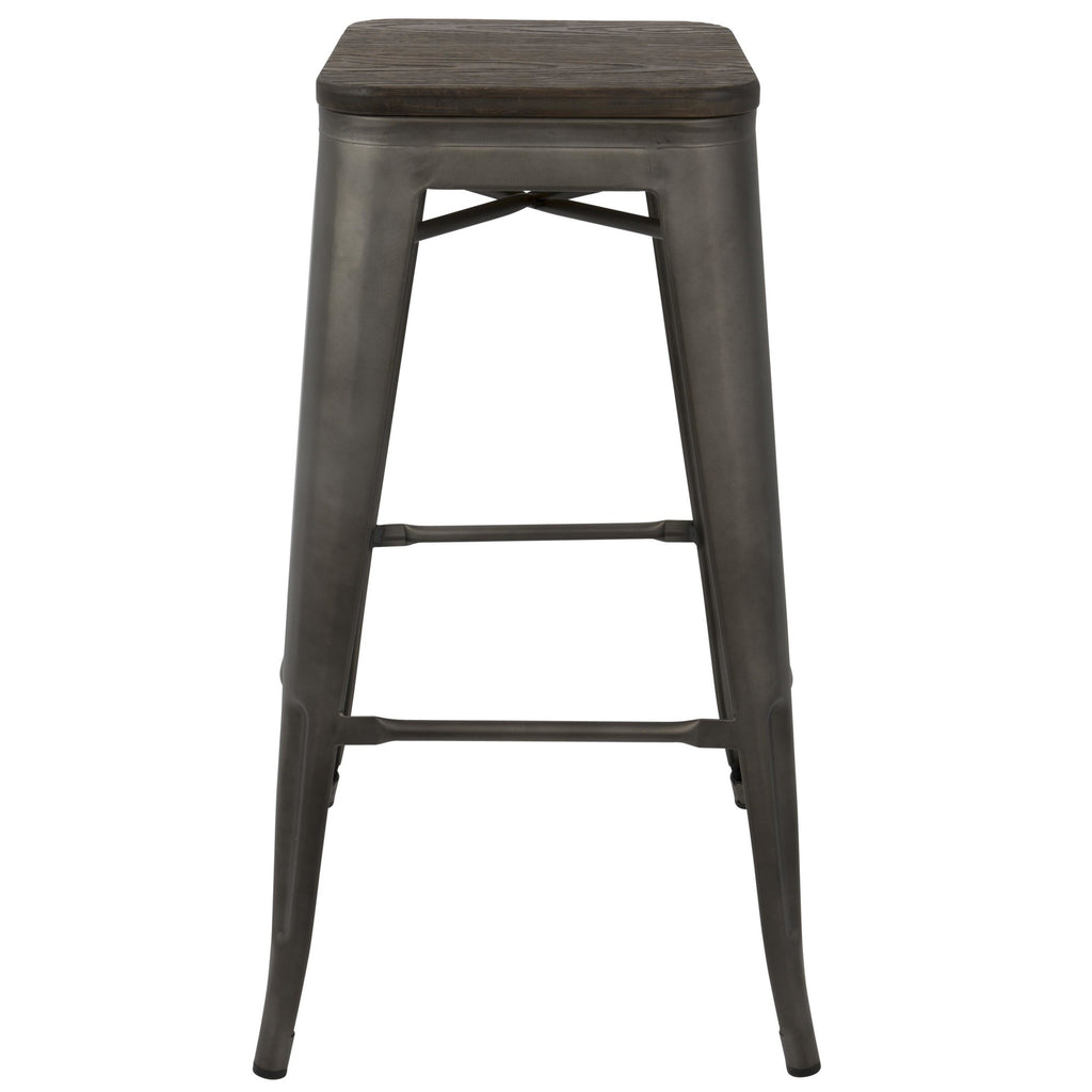 Oregon 30" Fixed-Height Barstool - Set of 2 - Antique Metal, Espresso Bamboo