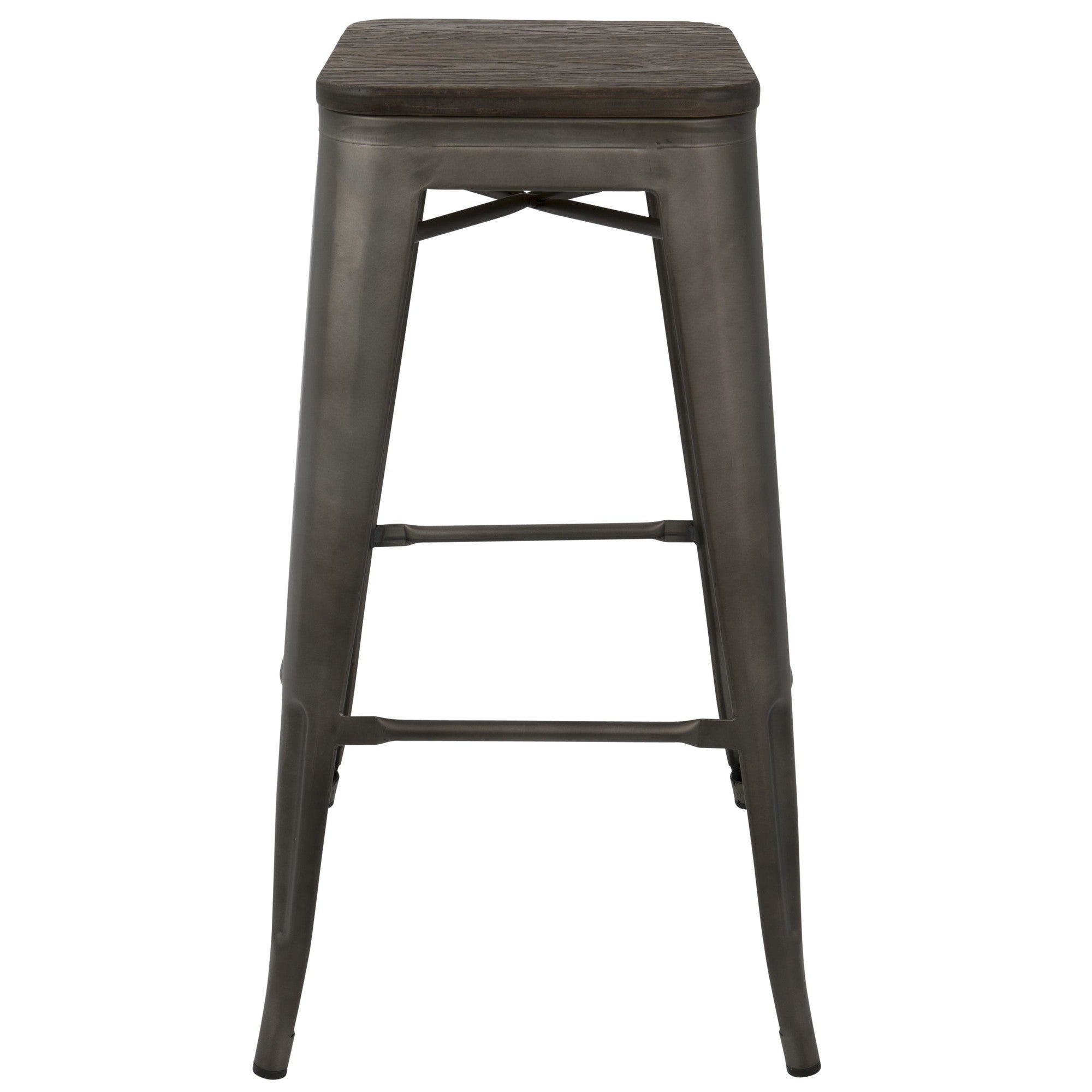 Oregon 30" Fixed-Height Barstool - Set of 2 - Antique Metal, Espresso Bamboo
