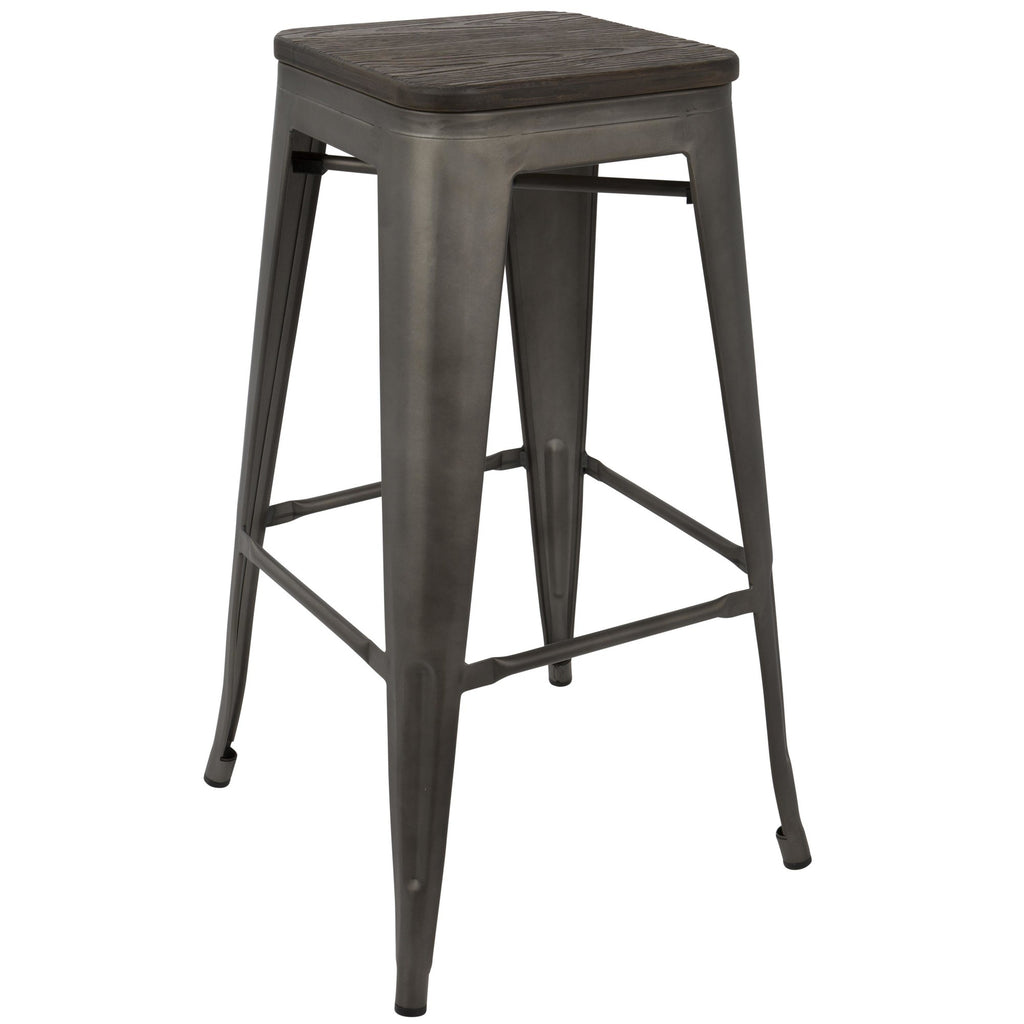 Oregon 30" Fixed-Height Barstool - Set of 2 - Antique Metal, Espresso Bamboo