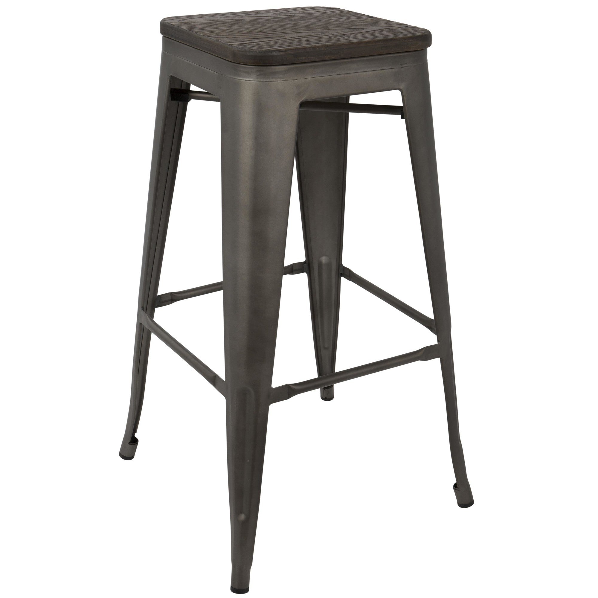 Oregon 30" Fixed-Height Barstool - Set of 2 - Antique Metal, Espresso Bamboo