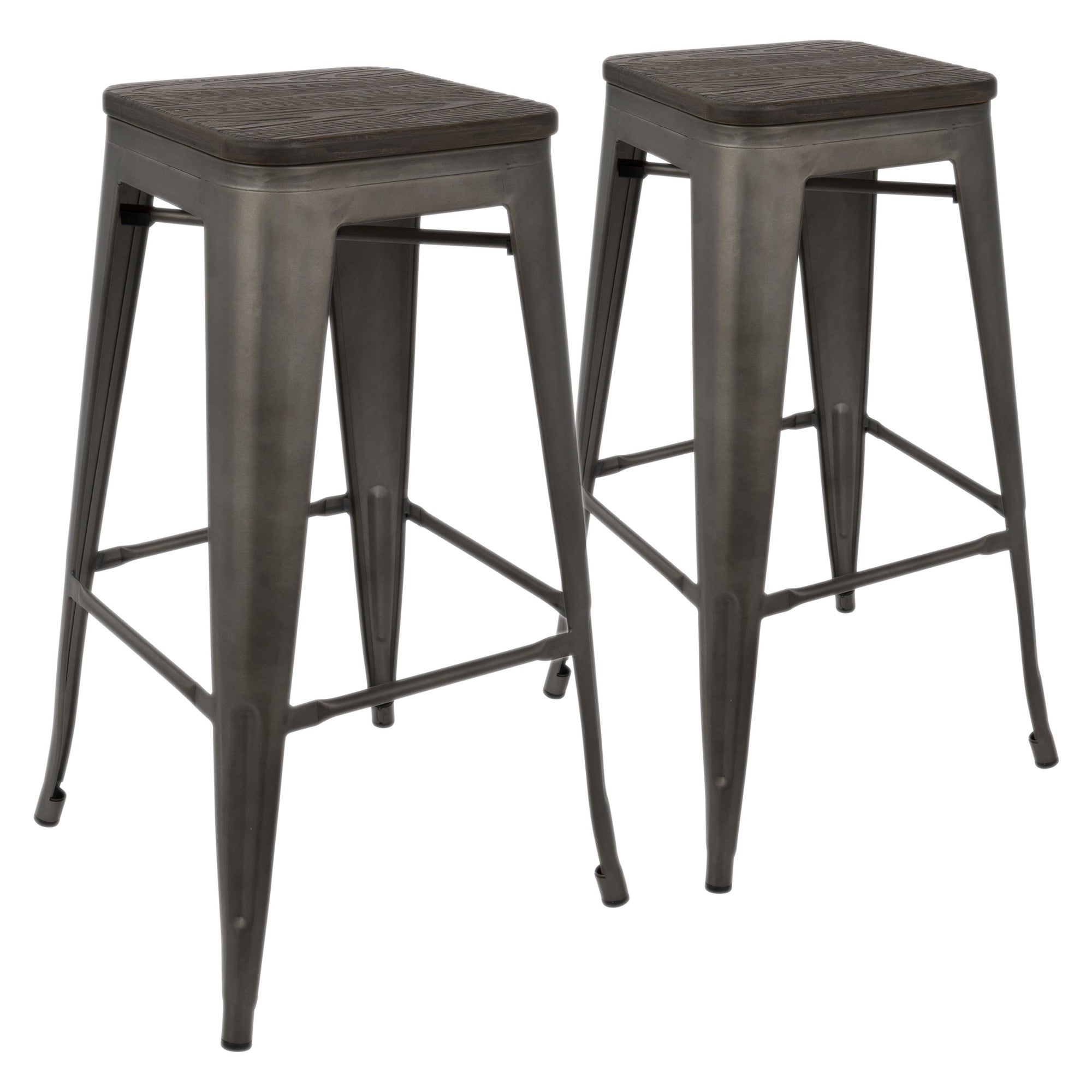Oregon 30" Fixed-Height Barstool - Set of 2 - Antique Metal, Espresso Bamboo