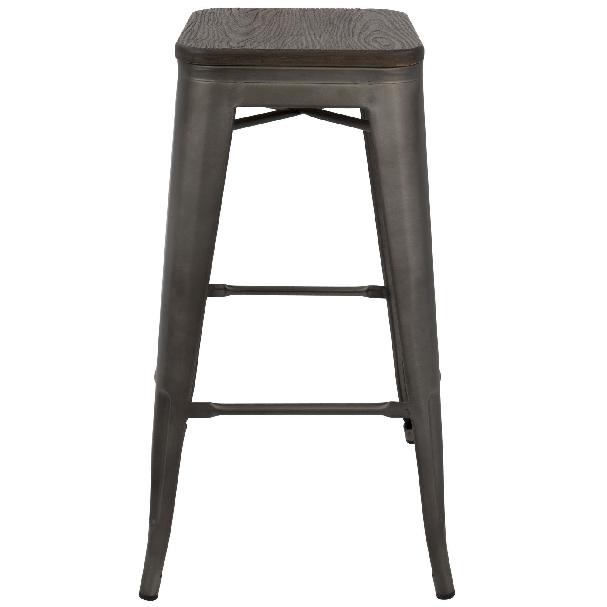 Oregon 30" Fixed-Height Barstool - Set of 2 - Antique Metal, Espresso Bamboo