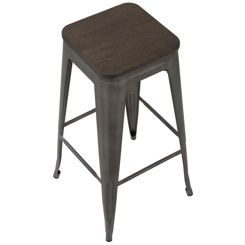 Oregon 30" Fixed-Height Barstool - Set of 2 - Antique Metal, Espresso Bamboo