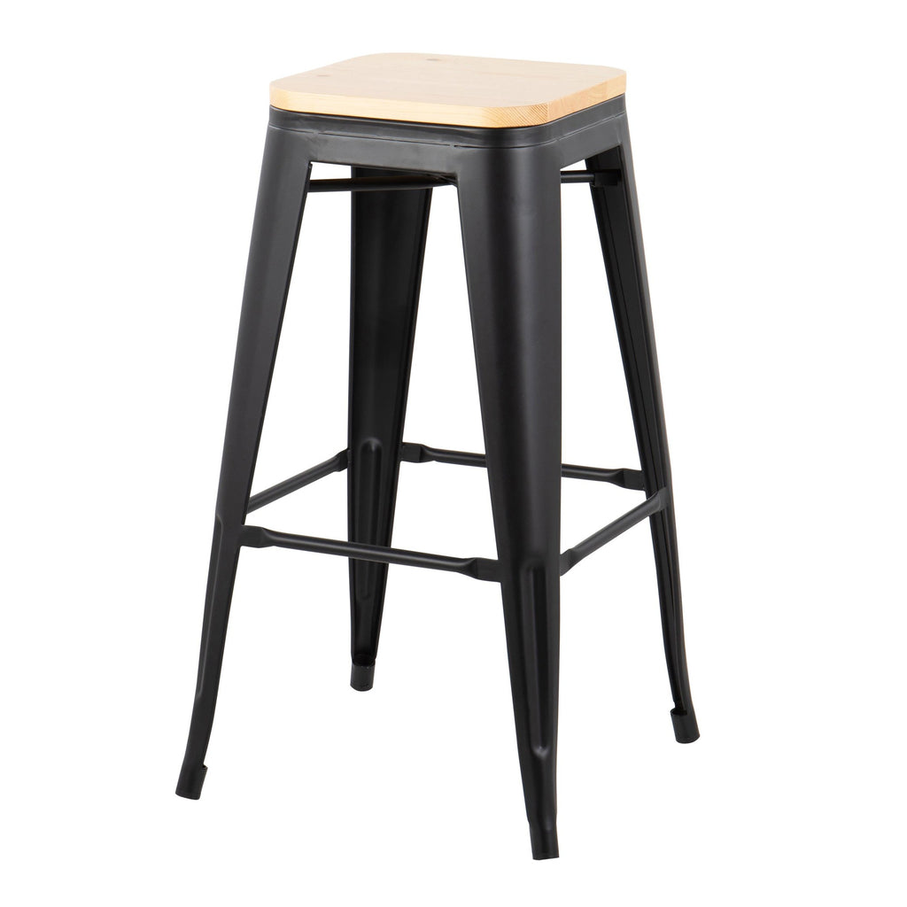 Oregon 30" Fixed-Height Barstool - Set of 2 - Black Steel, Natural Wood