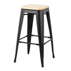 Oregon 30" Fixed-Height Barstool - Set of 2 - Black Steel, Natural Wood