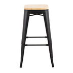 Oregon 30" Fixed-Height Barstool - Set of 2 - Black Steel, Natural Wood