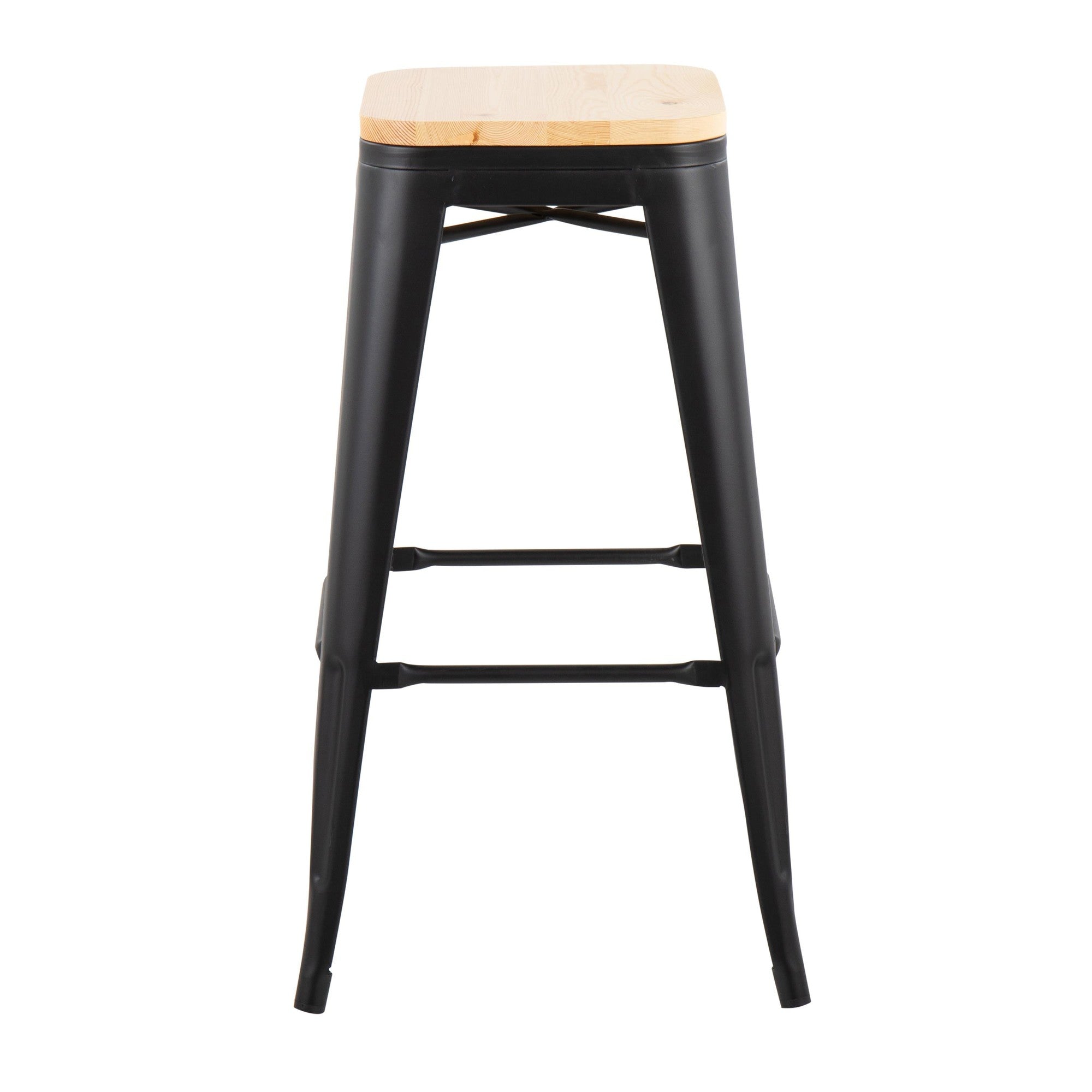 Oregon 30" Fixed-Height Barstool - Set of 2 - Black Steel, Natural Wood
