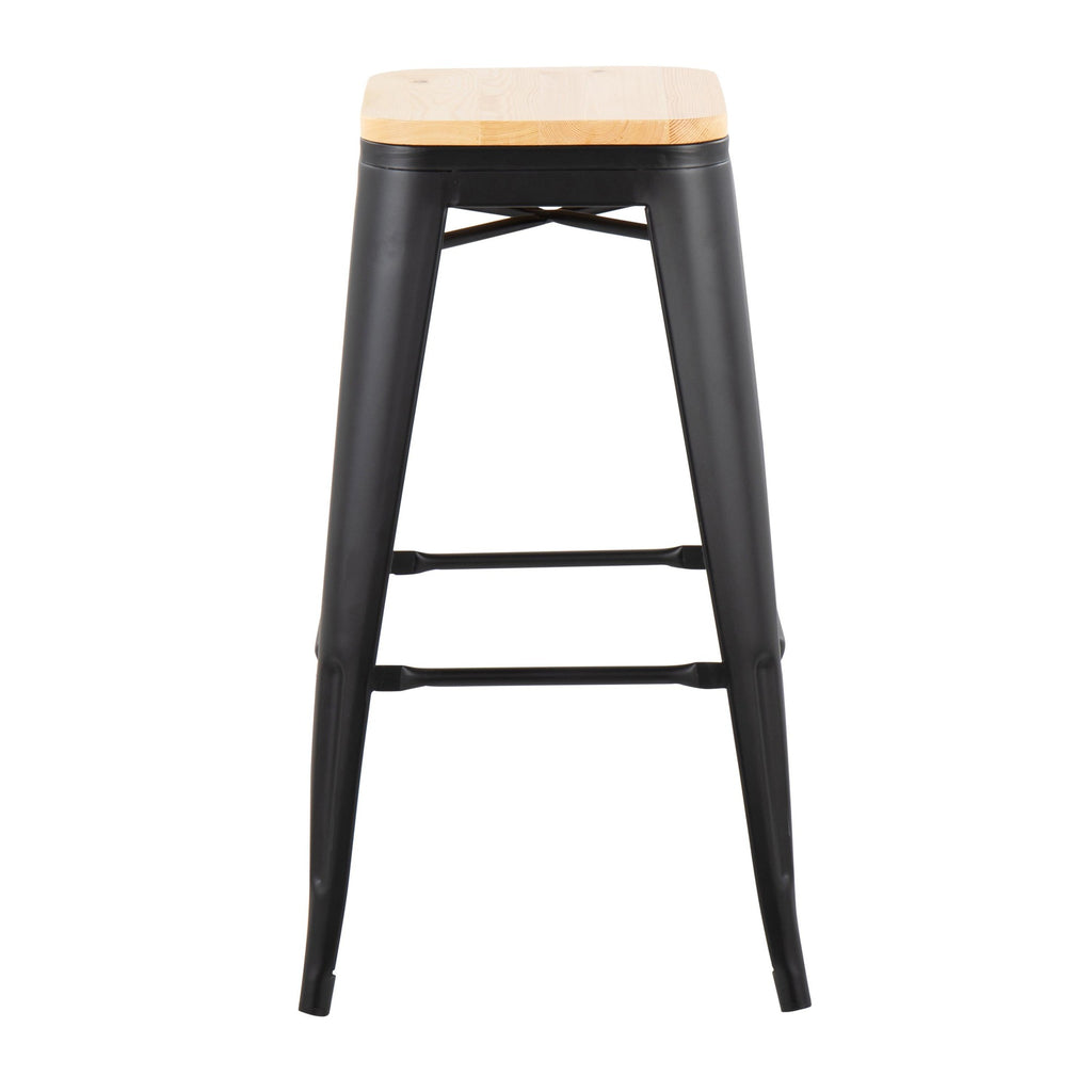 Oregon 30" Fixed-Height Barstool - Set of 2 - Black Steel, Natural Wood