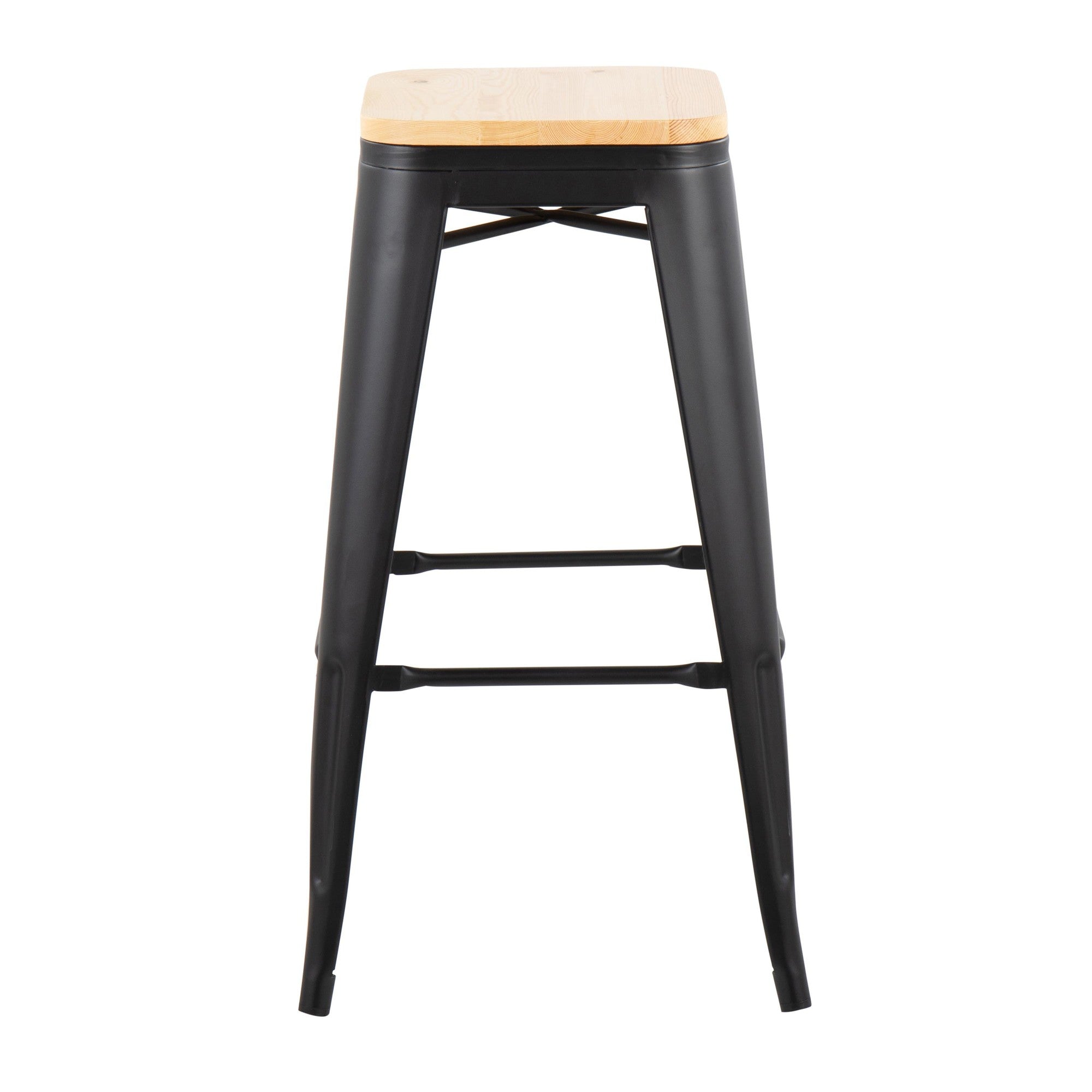 Oregon 30" Fixed-Height Barstool - Set of 2 - Black Steel, Natural Wood