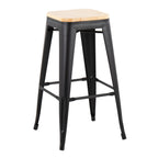 Oregon 30" Fixed-Height Barstool - Set of 2 - Black Steel, Natural Wood