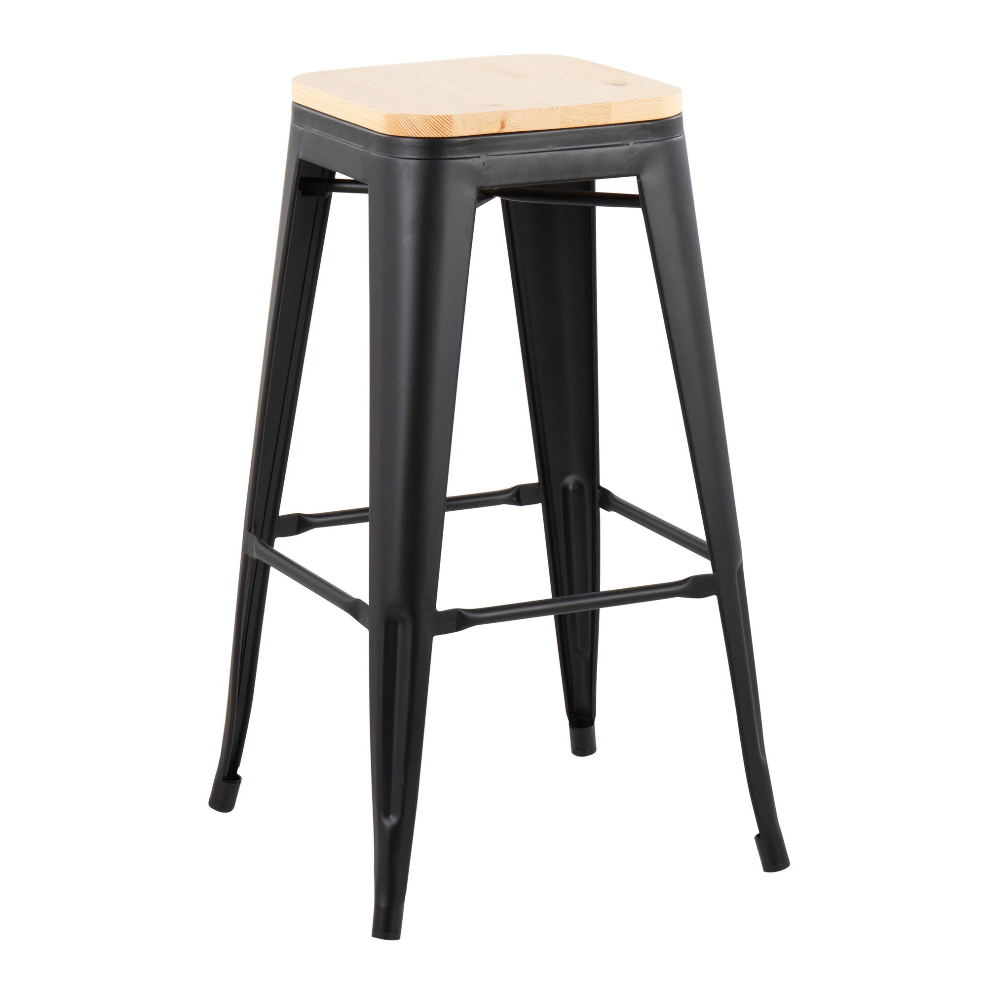 Oregon 30" Fixed-Height Barstool - Set of 2 - Black Steel, Natural Wood