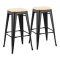 Oregon 30" Fixed-Height Barstool - Set of 2 - Black Steel, Natural Wood