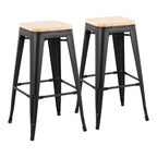 Oregon 30" Fixed-Height Barstool - Set of 2 - Black Steel, Natural Wood