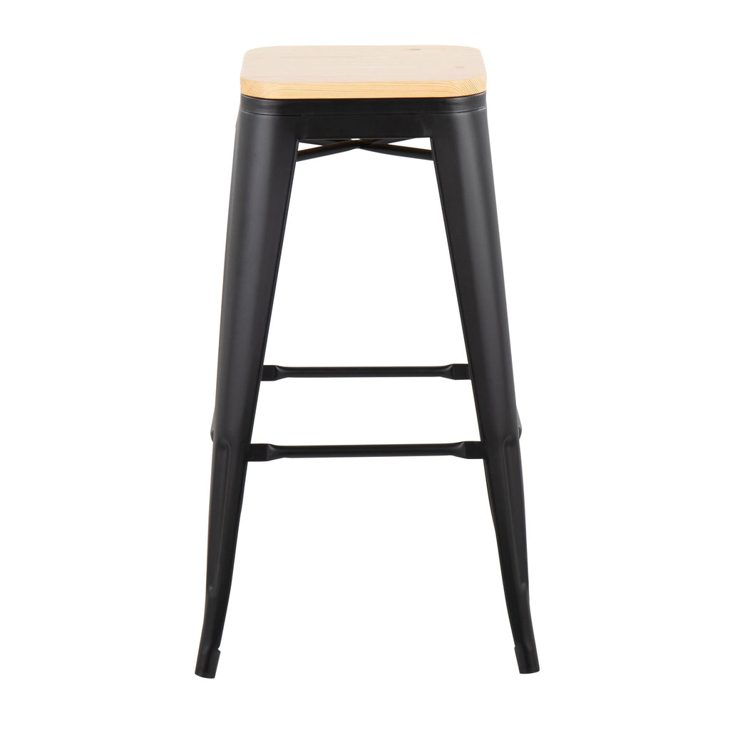 Oregon 30" Fixed-Height Barstool - Set of 2 - Black Steel, Natural Wood