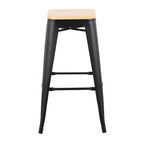 Oregon 30" Fixed-Height Barstool - Set of 2 - Black Steel, Natural Wood