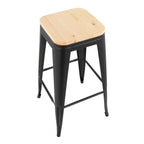 Oregon 30" Fixed-Height Barstool - Set of 2 - Black Steel, Natural Wood