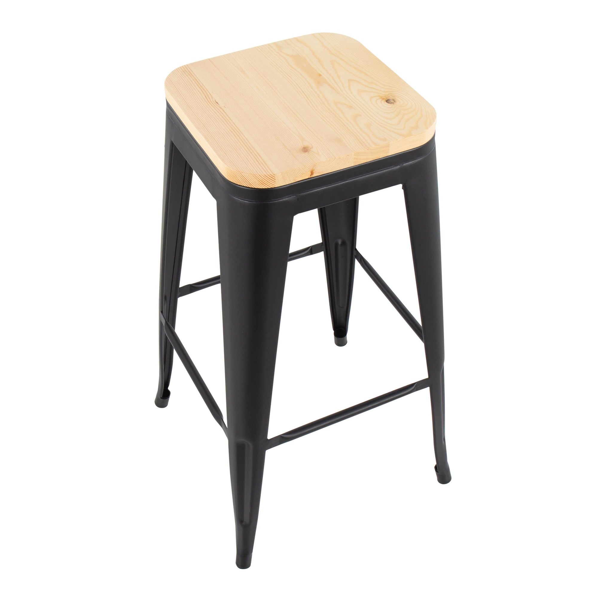Oregon 30" Fixed-Height Barstool - Set of 2 - Black Steel, Natural Wood