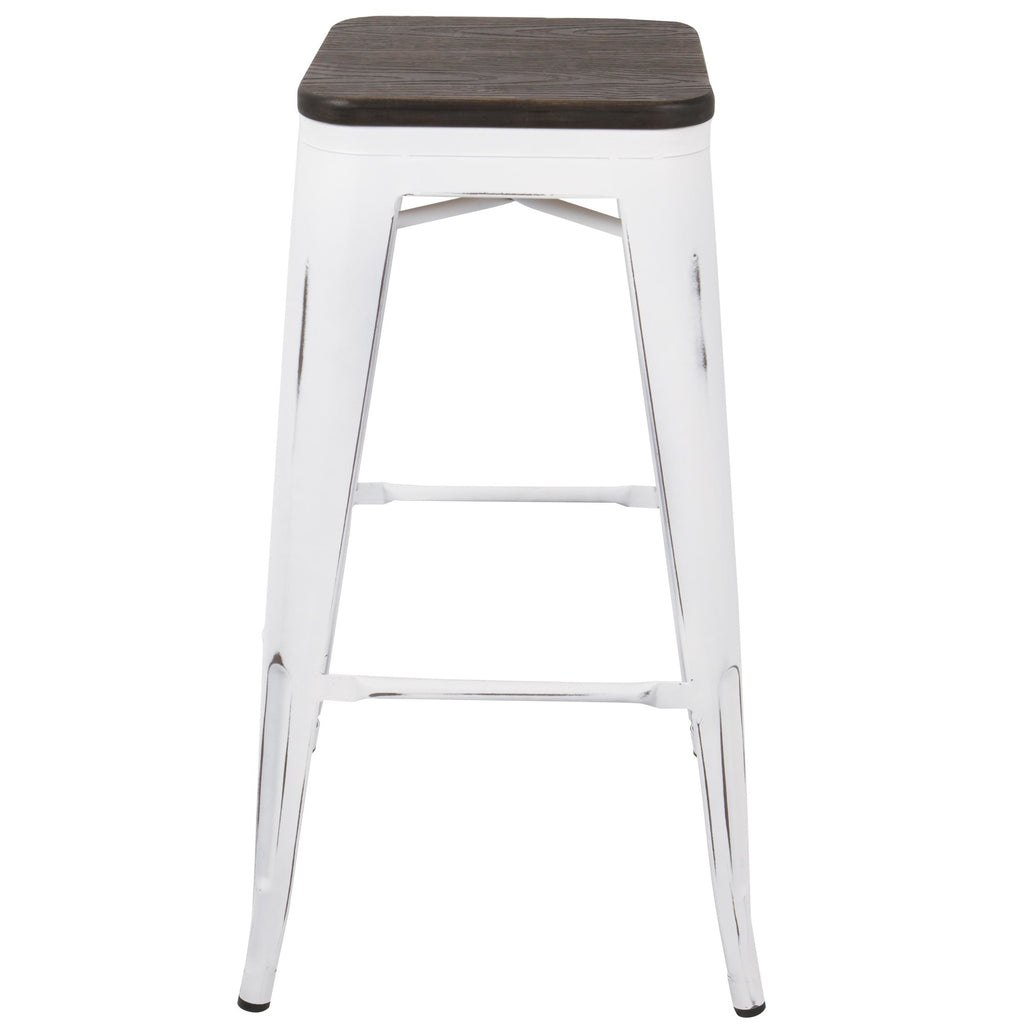 Oregon 30" Fixed-Height Barstool - Set of 2 - Vintage White Metal, Espresso Bamboo