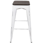 Oregon 30" Fixed-Height Barstool - Set of 2 - Vintage White Metal, Espresso Bamboo