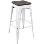 Oregon 30" Fixed-Height Barstool - Set of 2 - Vintage White Metal, Espresso Bamboo