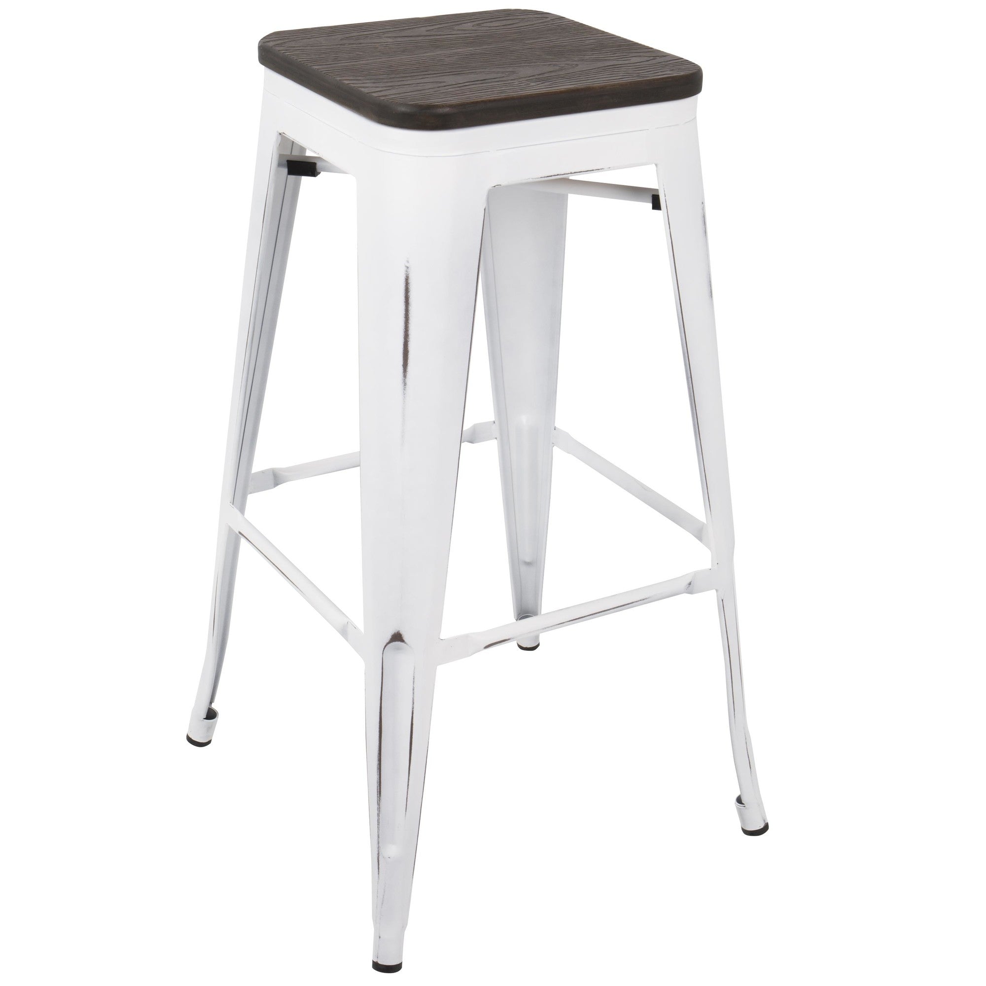 Oregon 30" Fixed-Height Barstool - Set of 2 - Vintage White Metal, Espresso Bamboo