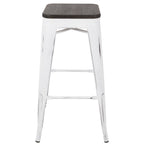 Oregon 30" Fixed-Height Barstool - Set of 2 - Vintage White Metal, Espresso Bamboo