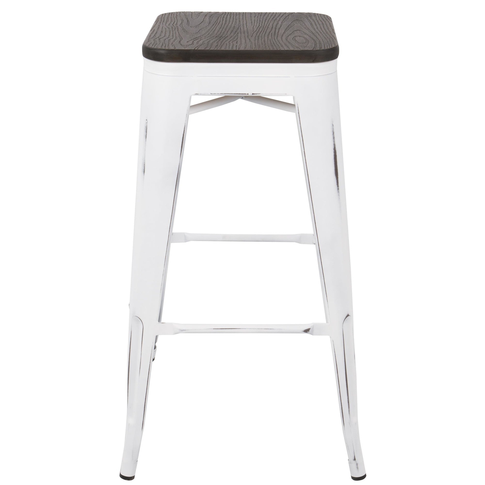 Oregon 30" Fixed-Height Barstool - Set of 2 - Vintage White Metal, Espresso Bamboo