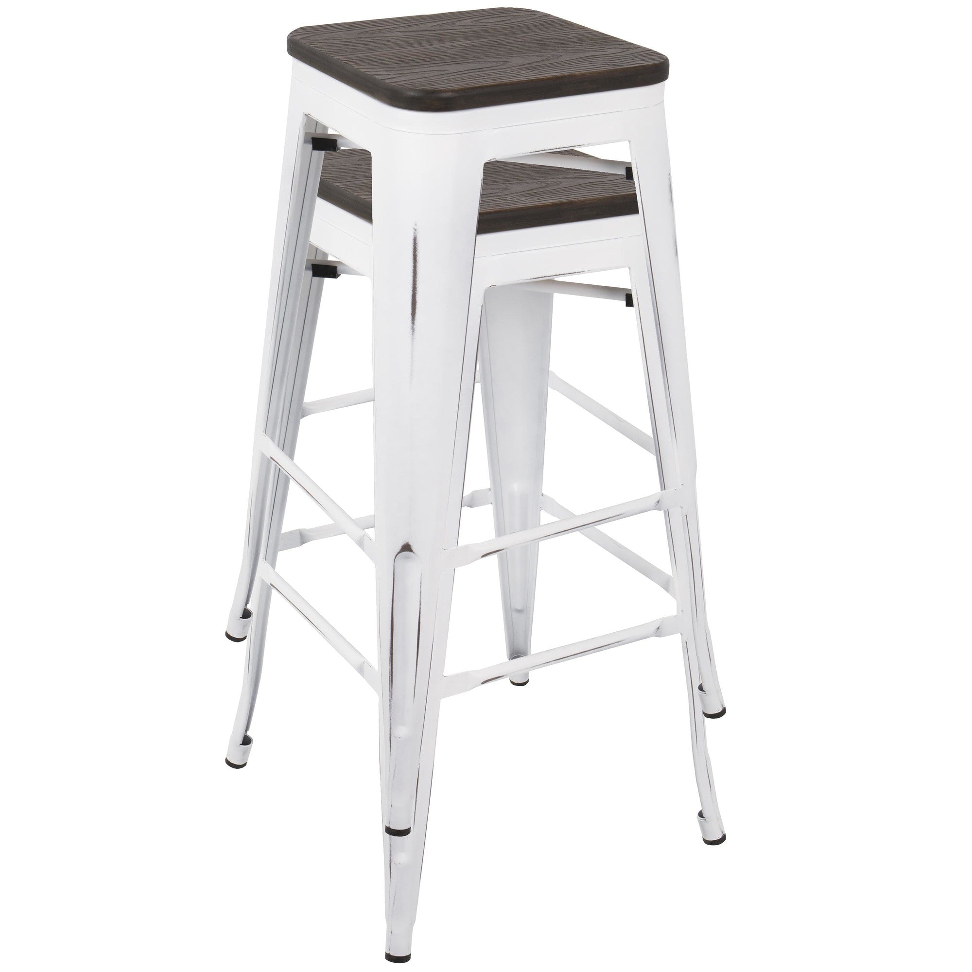Oregon 30" Fixed-Height Barstool - Set of 2 - Vintage White Metal, Espresso Bamboo