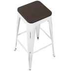Oregon 30" Fixed-Height Barstool - Set of 2 - Vintage White Metal, Espresso Bamboo