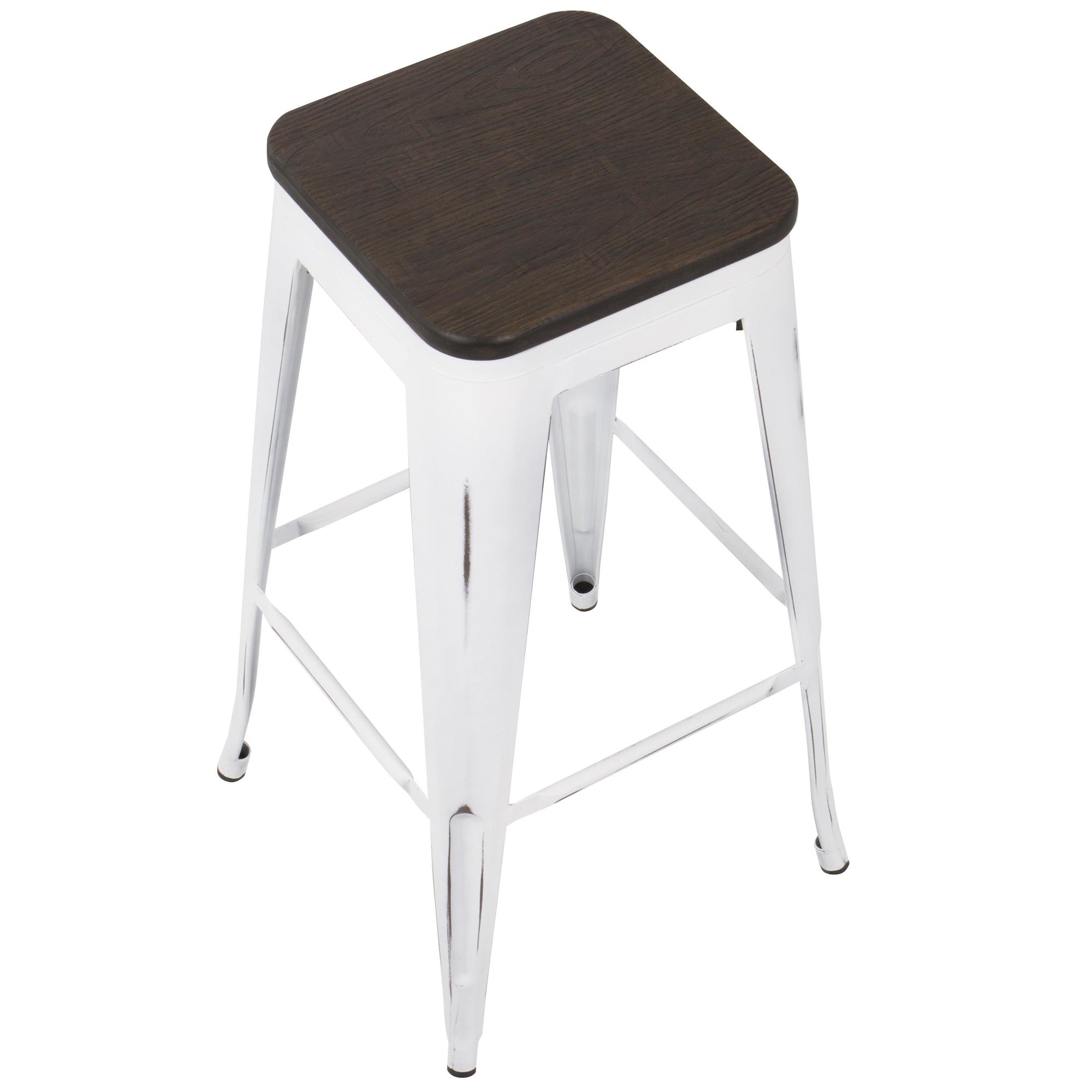 Oregon 30" Fixed-Height Barstool - Set of 2 - Vintage White Metal, Espresso Bamboo