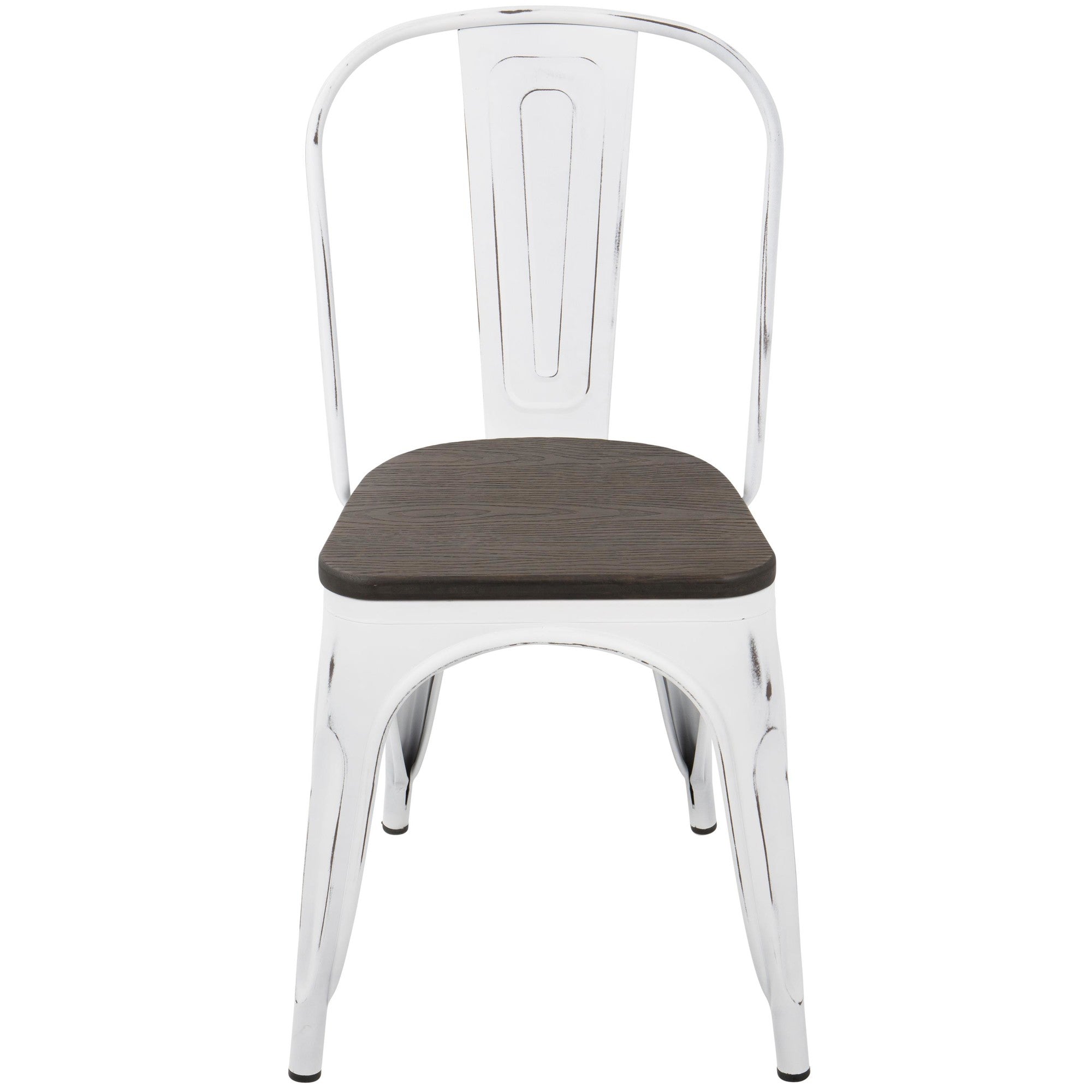 Oregon Dining Chair - Set of 2 - Vintage White Metal, Espresso Bamboo