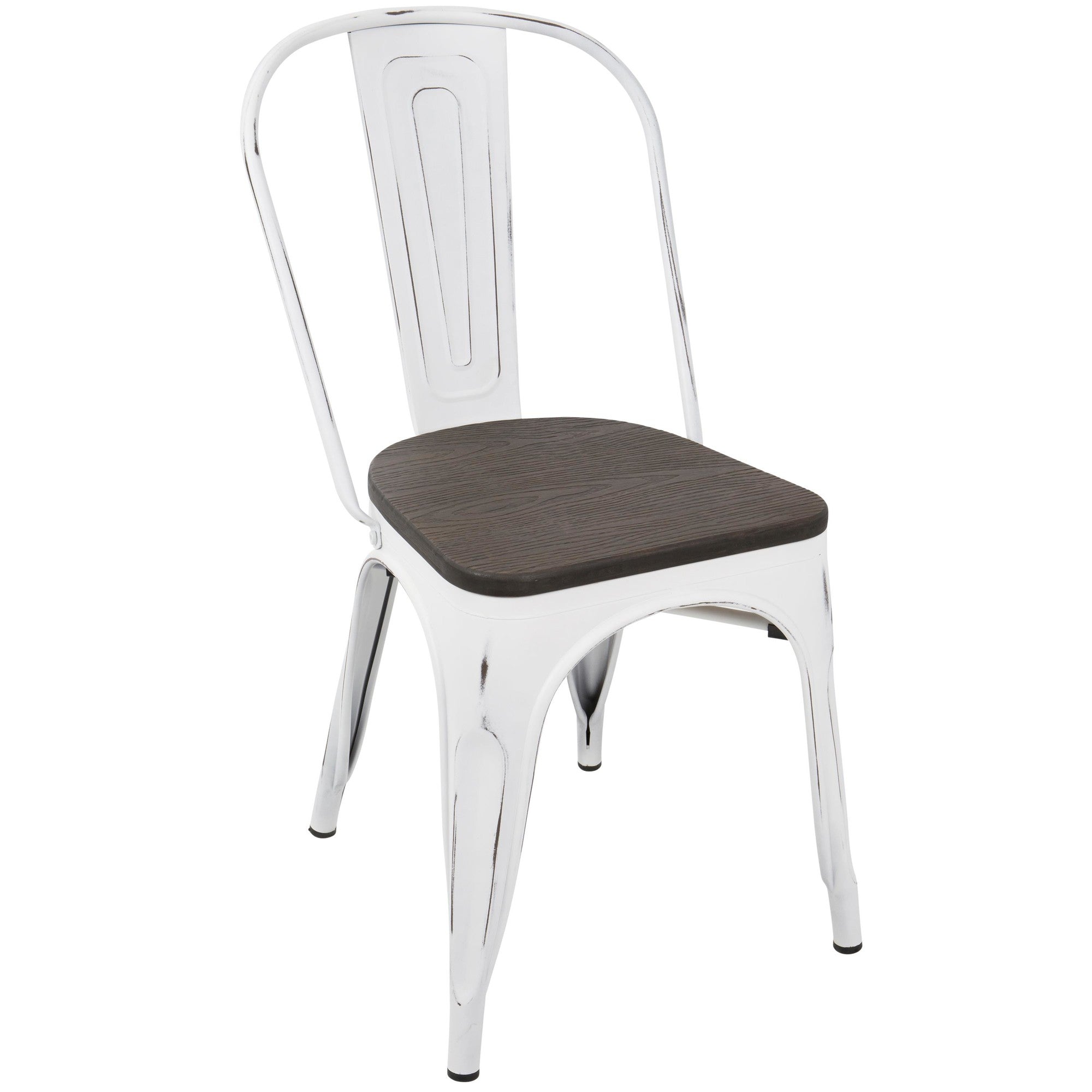 Oregon Dining Chair - Set of 2 - Vintage White Metal, Espresso Bamboo