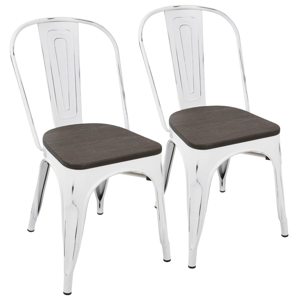 Oregon Dining Chair - Set of 2 - Vintage White Metal, Espresso Bamboo