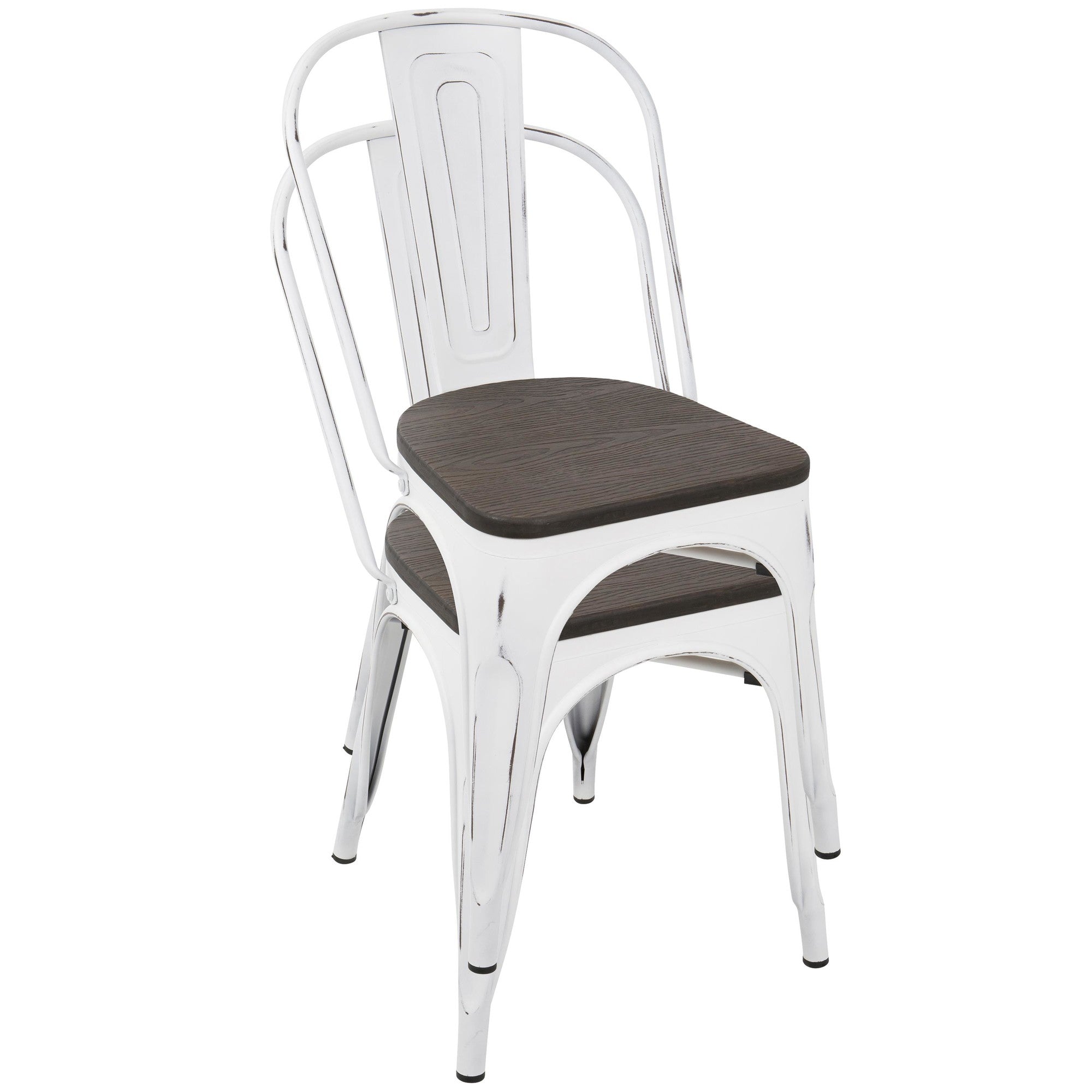 Oregon Dining Chair - Set of 2 - Vintage White Metal, Espresso Bamboo