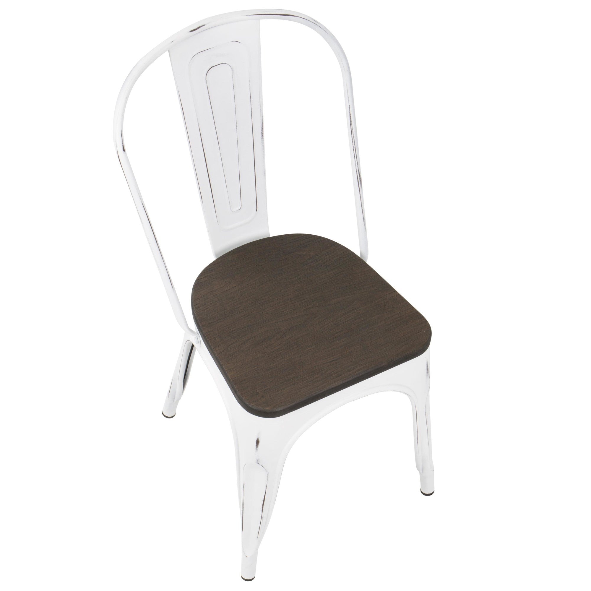 Oregon Dining Chair - Set of 2 - Vintage White Metal, Espresso Bamboo