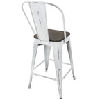 Oregon High Back 24" Fixed-Height Counter Stool - Set of 2 - Vintage White Metal, Espresso Bamboo