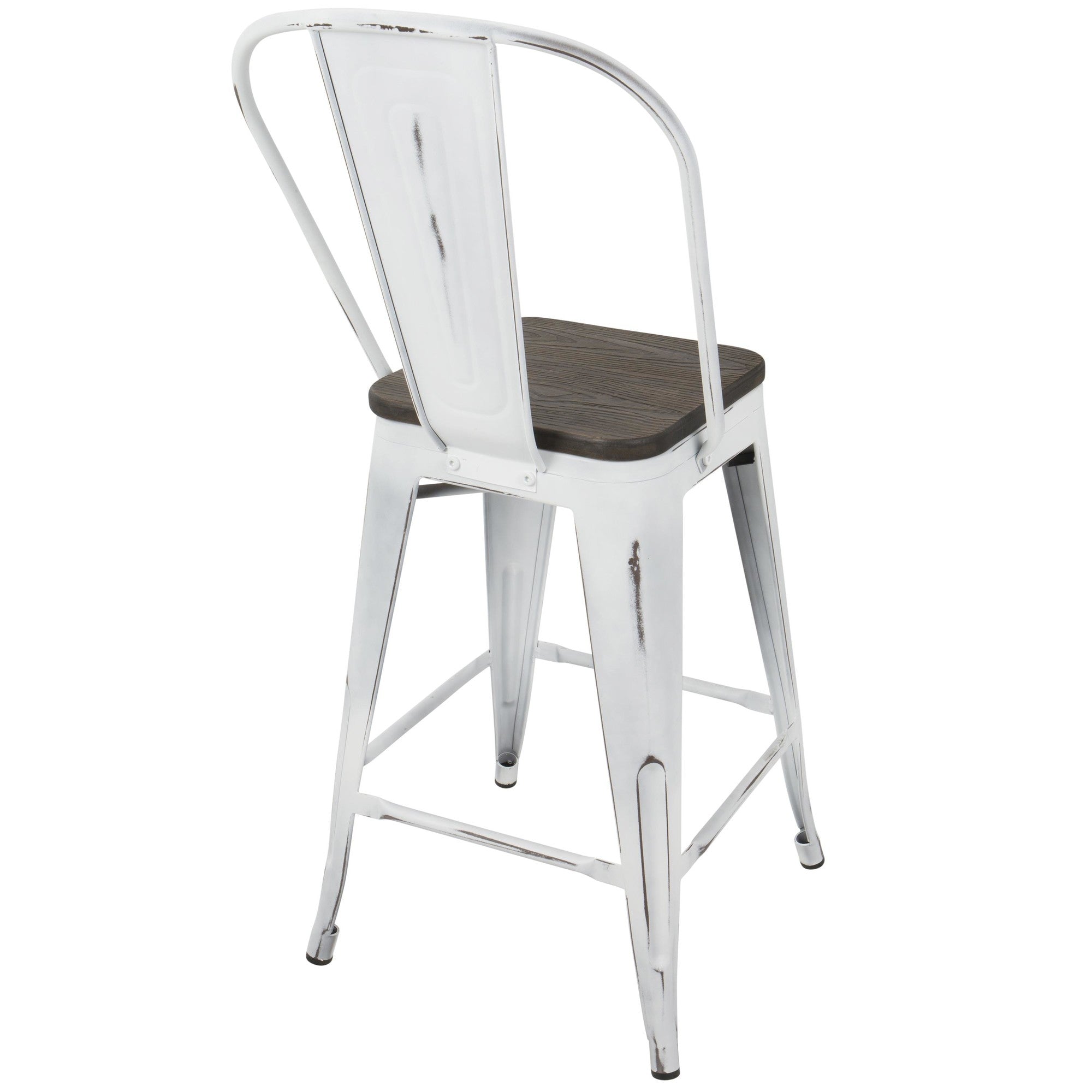 Oregon High Back 24" Fixed-Height Counter Stool - Set of 2 - Vintage White Metal, Espresso Bamboo