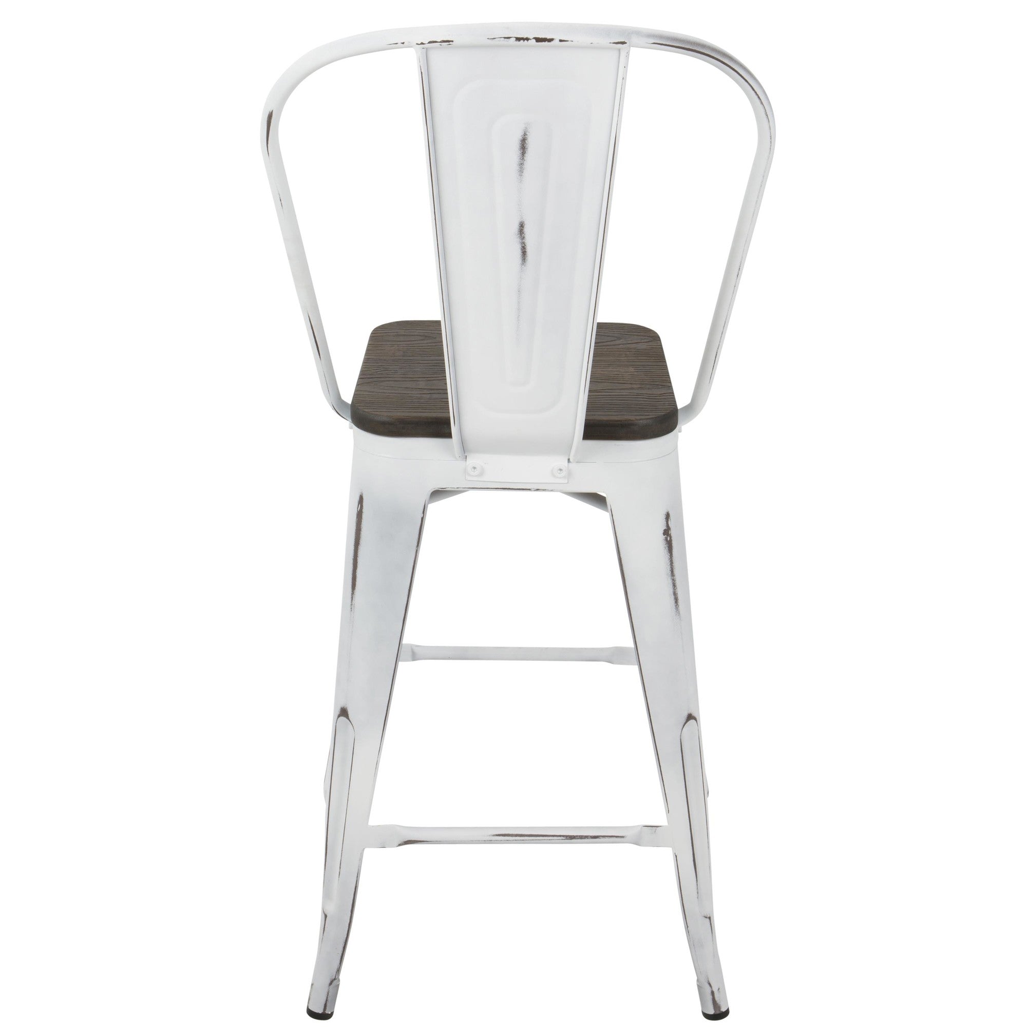 Oregon High Back 24" Fixed-Height Counter Stool - Set of 2 - Vintage White Metal, Espresso Bamboo